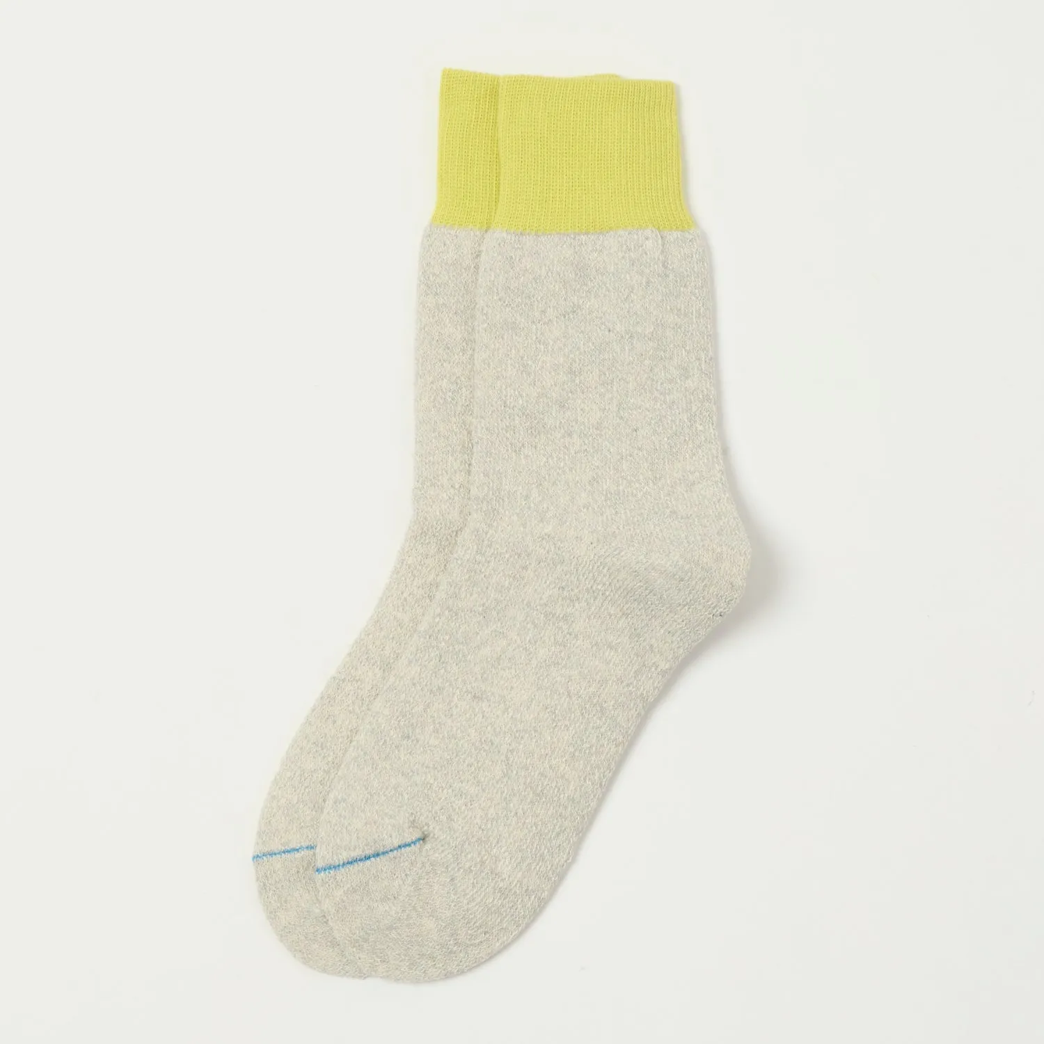 RoToTo Silk & Cotton Double Face Crew Sock - Lime/Light Grey sold by Son of a Stag