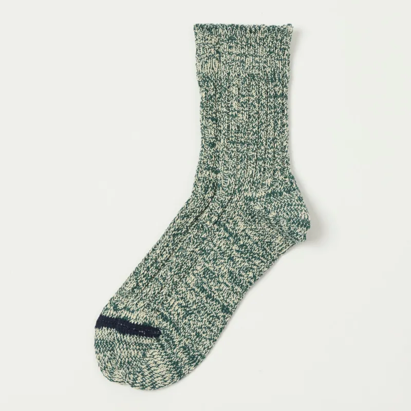 RoToTo Recycled Cotton Ribbed Crew Sock - Dark Green/Ivory sold by Son of a Stag