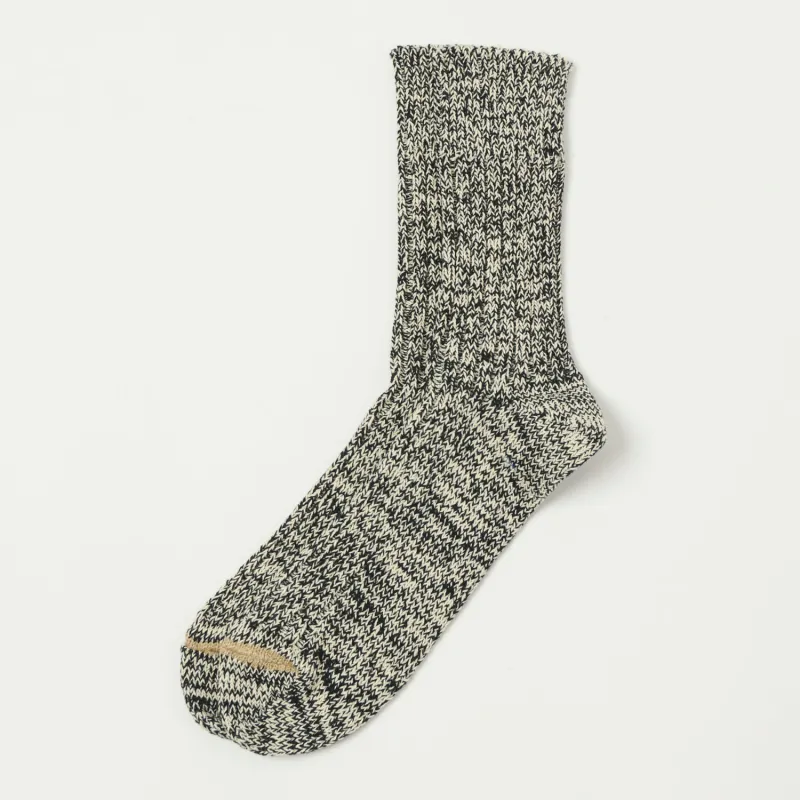 RoToTo Recycled Cotton Ribbed Crew Sock - Black/Ivory sold by Son of a Stag