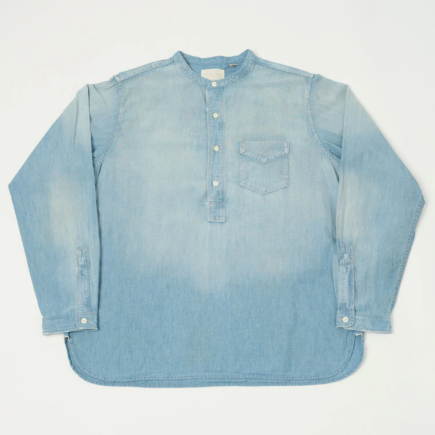 FULLCOUNT 4900 Stand Collar Pullover Chambray Shirt - Heavy Wash sold by Son of a Stag