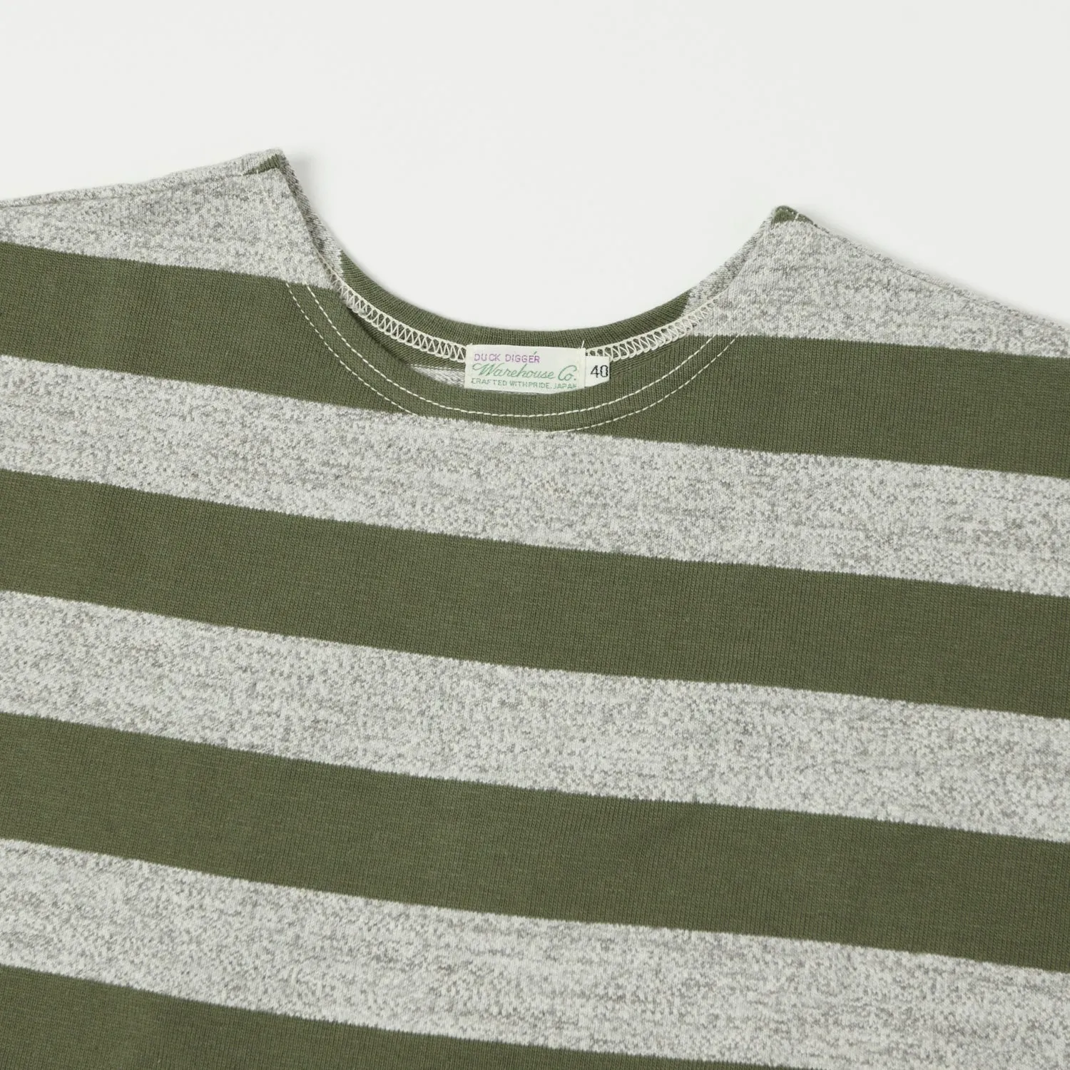 Warehouse & Co 4050 Duck Digger Border Stripe T-Shirt - Olive Green/Heather Grey sold by Son of a Stag product image thumbnail 2