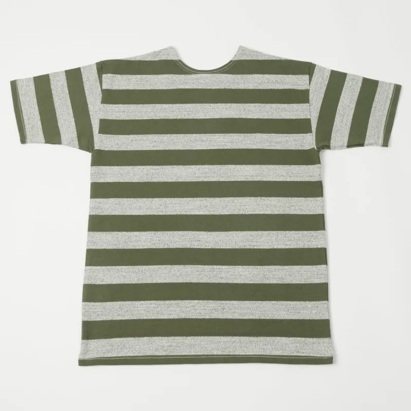 Warehouse & Co 4050 Duck Digger Border Stripe T-Shirt - Olive Green/Heather Grey sold by Son of a Stag