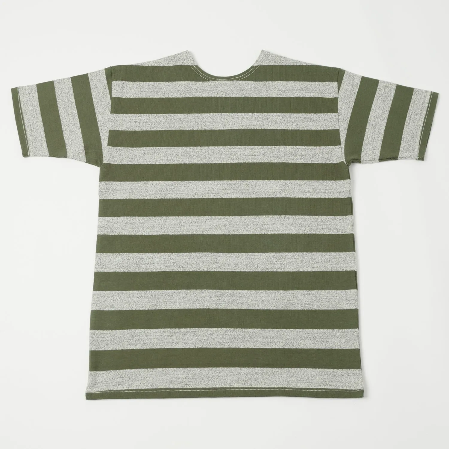 Warehouse & Co 4050 Duck Digger Border Stripe T-Shirt - Olive Green/Heather Grey sold by Son of a Stag
