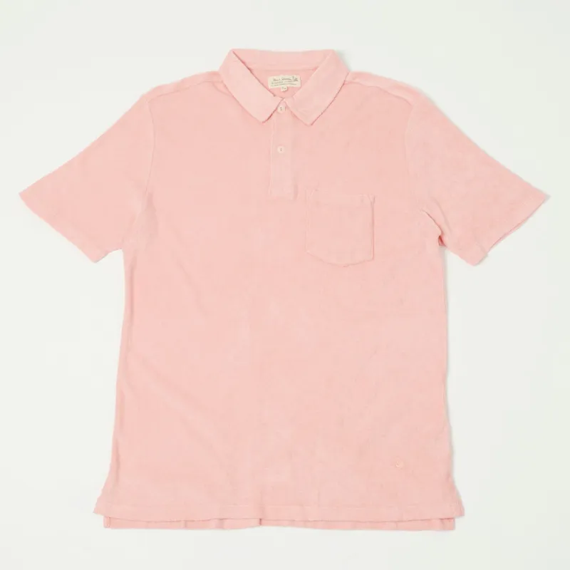 Merz b. Schwanen 'Good Basics' Plant Based Terry Polo Shirt - Peach sold by Son of a Stag