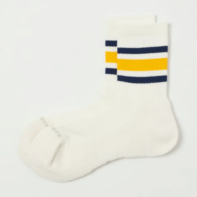 RoToTo Washi Cushion Stripe Crew Sock - Navy/Yellow sold by Son of a Stag