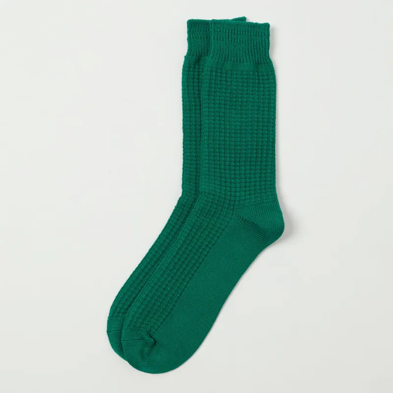 RoToTo Cotton Waffle Crew Sock - Sea Green sold by Son of a Stag