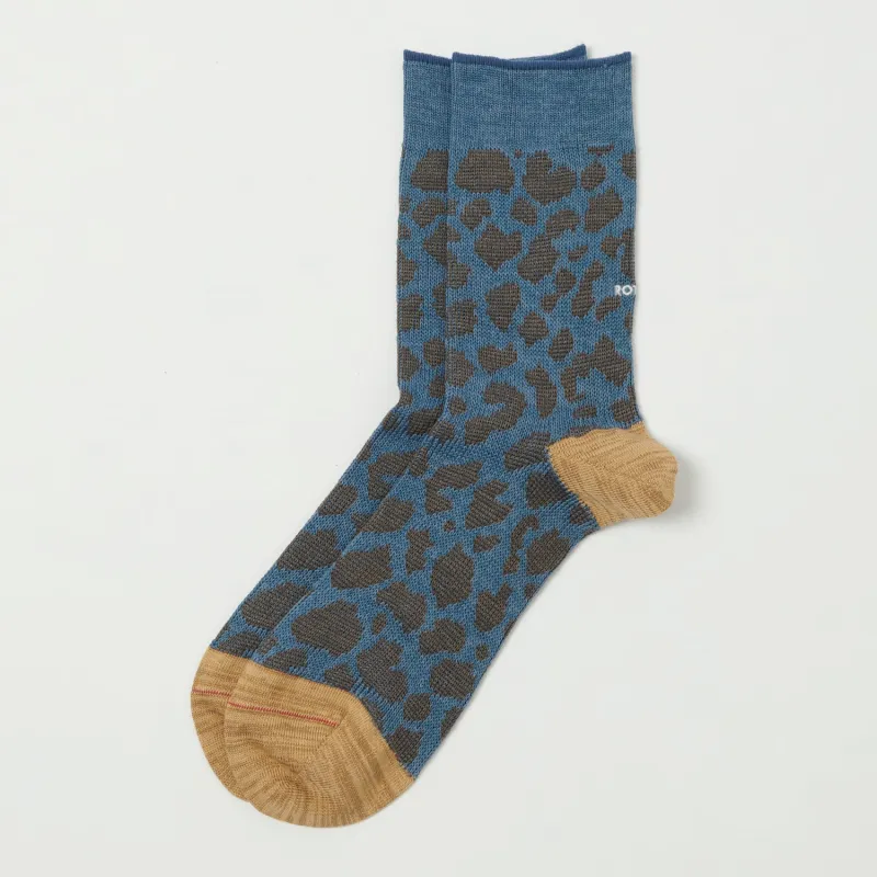 RoToTo Leopard Mini Crew Sock - Light Blue sold by Son of a Stag