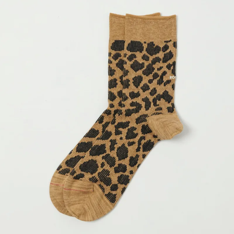 RoToTo Leopard Mini Crew Sock - Beige sold by Son of a Stag