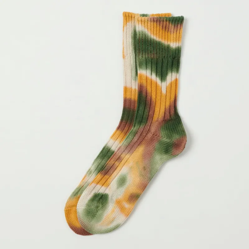 RoToTo Tie Dye Chunky Ribbed Crew Sock - Green/Gold/Brown sold by Son of a Stag