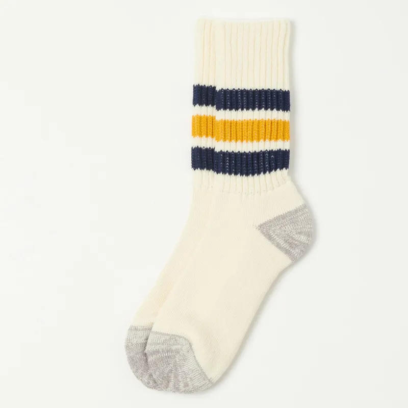 RoToTo Coarse Ribbed Oldschool Crew Sock - Navy/Yellow sold by Son of a Stag