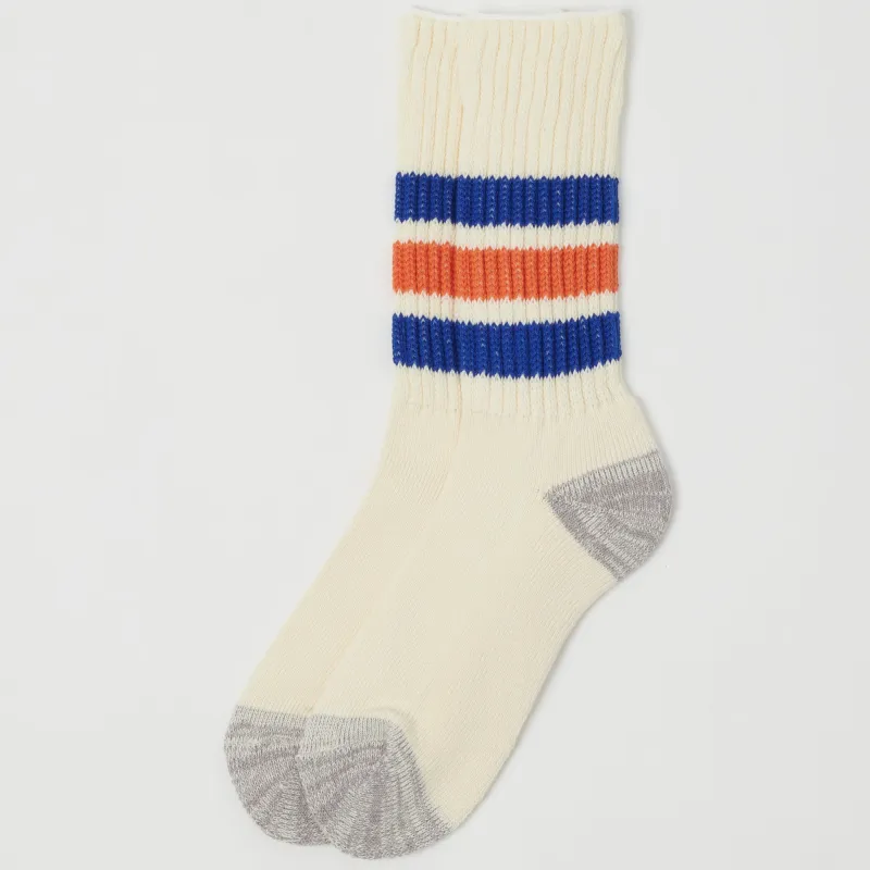 RoToTo Coarse Ribbed Oldschool Crew Sock - Blue/Orange sold by Son of a Stag