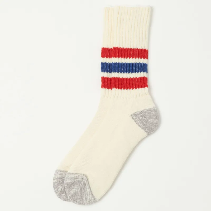 RoToTo Coarse Ribbed Oldschool Crew Sock - Chili Red/Blue sold by Son of a Stag