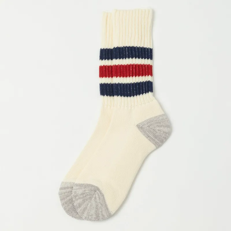 RoToTo Coarse Ribbed Oldschool Crew Sock - Navy/Dark Red sold by Son of a Stag