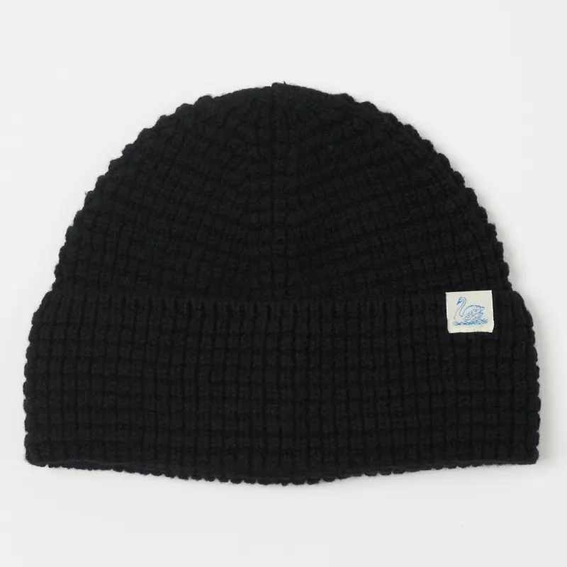 Merz b. Schwanen 'Good Basics' Waffle Knit Beanie - Deep Black sold by Son of a Stag