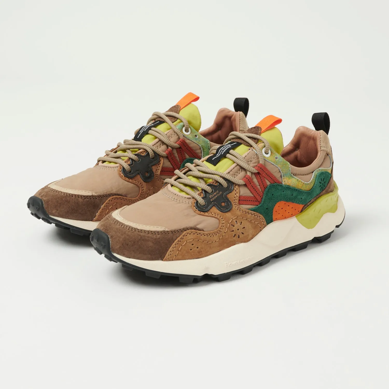 Flower Mountain Yamano 3 Suede/Nylon Sneaker - Brown-Green/Pastel sold by Son of a Stag