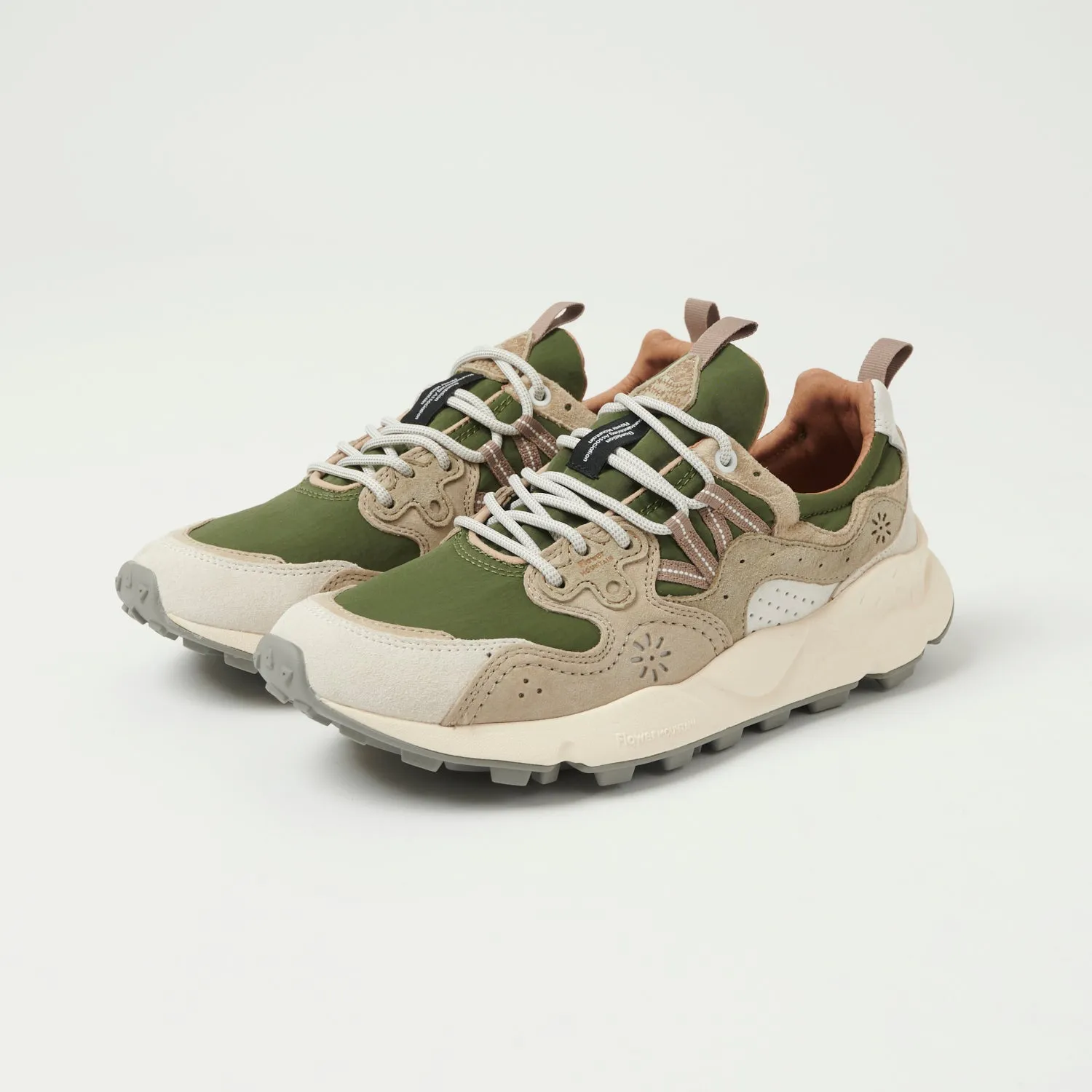 Flower Mountain Yamano 3 Suede/Nylon Sneaker - Off White/Military/Green sold by Son of a Stag