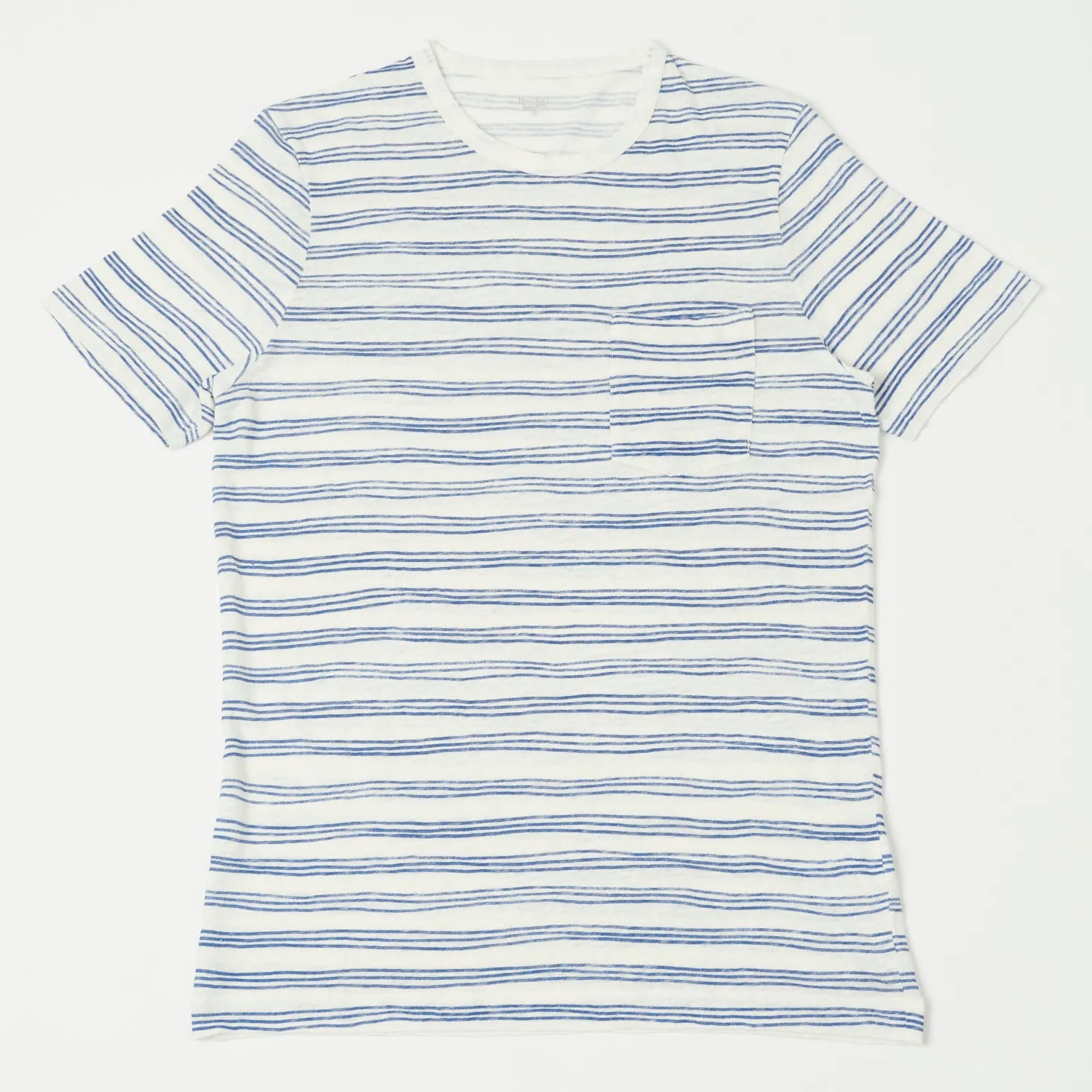 Hartford Linen Painted Stripe T-Shirt - White/Blue sold by Son of a Stag