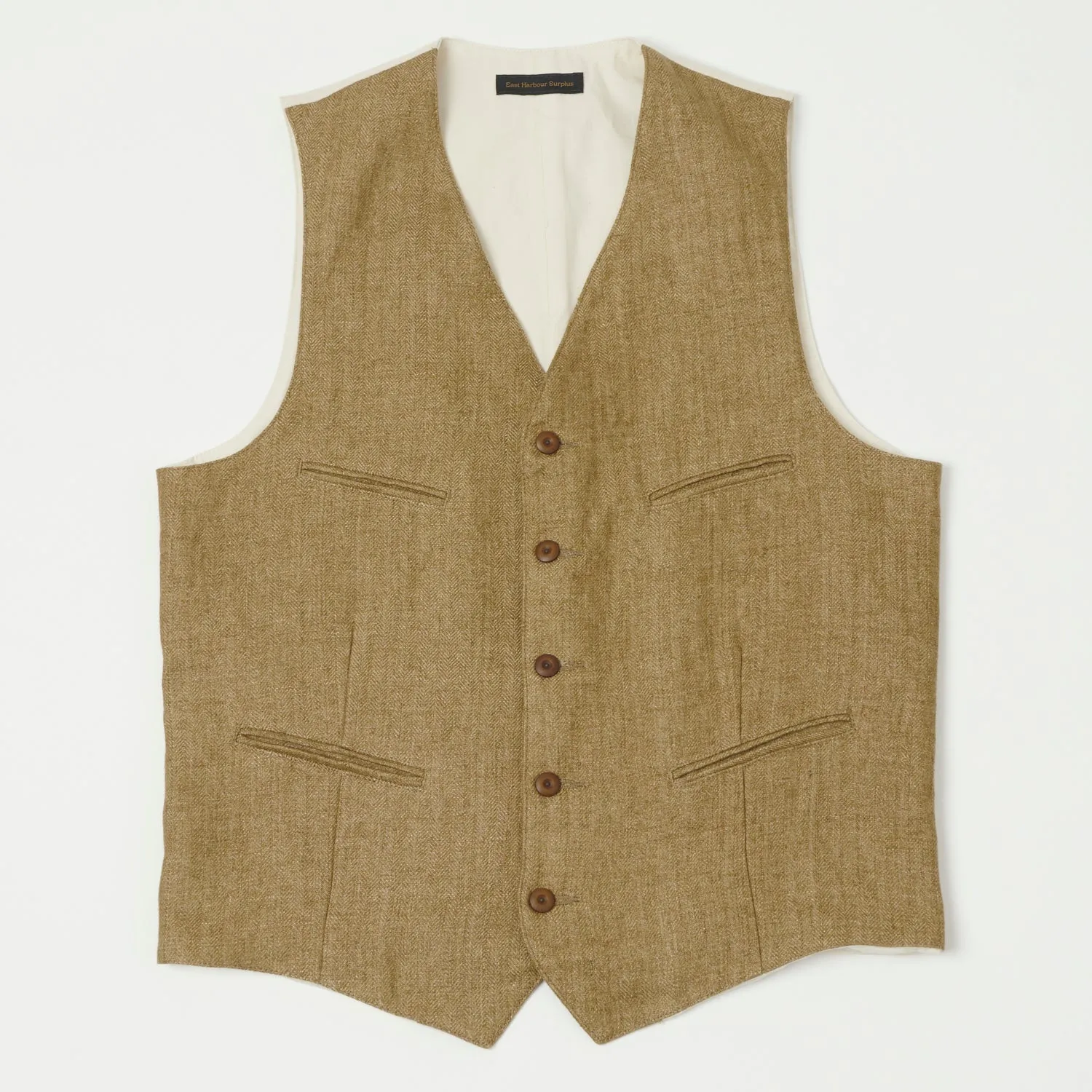 East Harbour Surplus 'Smith' Vest - Herringbone Brown/White sold by Son of a Stag