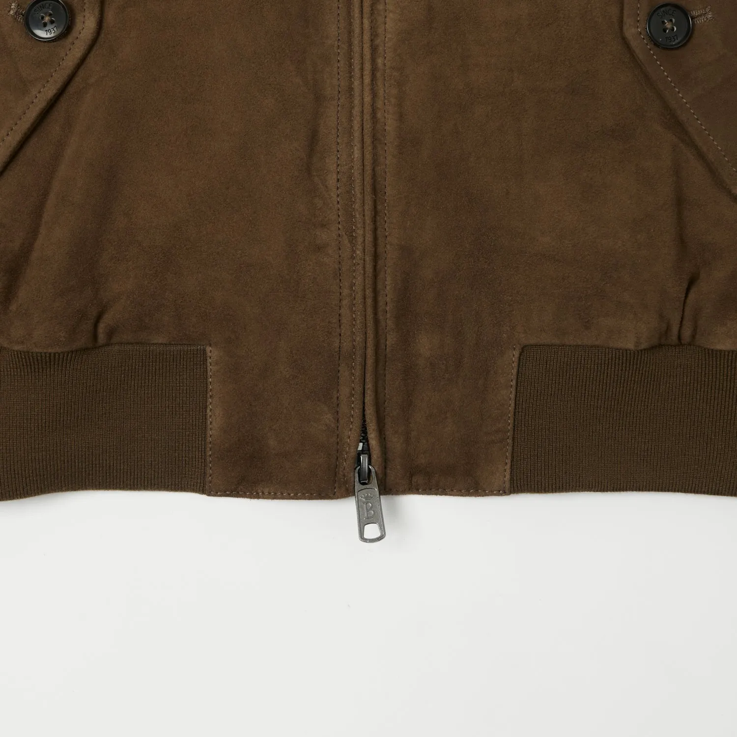 Baracuta G9 Suede Harrington Jacket - Dark Olive sold by Son of a Stag product image thumbnail 3