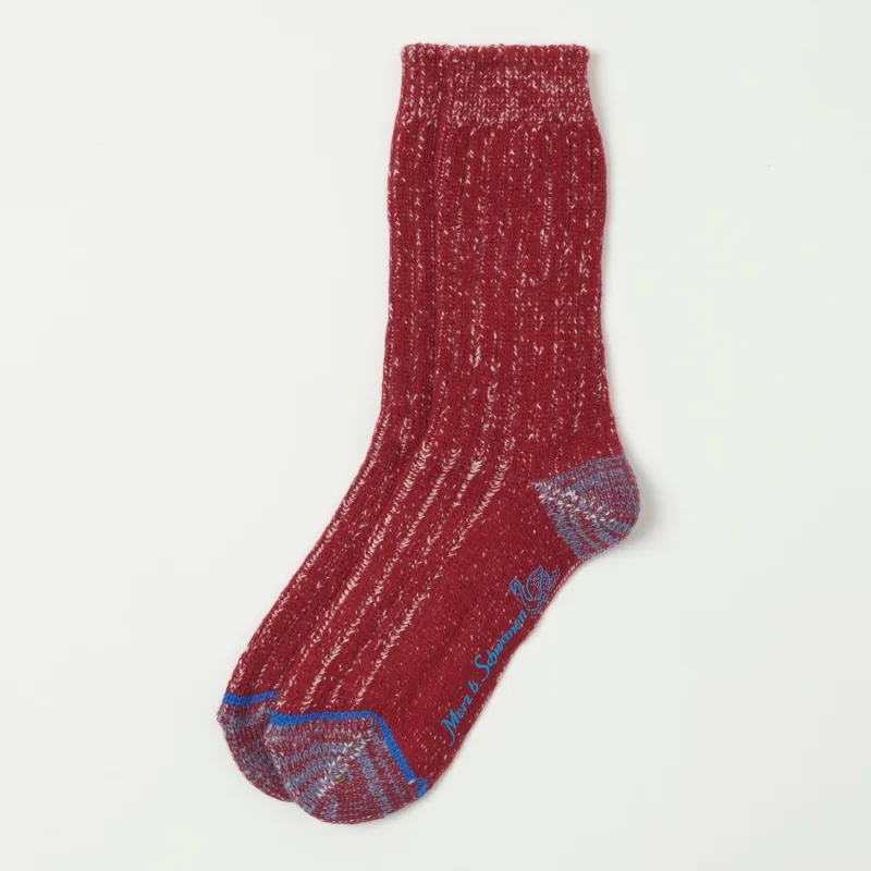 Merz b. Schwanen MW72 'Extra Fine' Merino Wool Sock - Red/Oatmeal sold by Son of a Stag