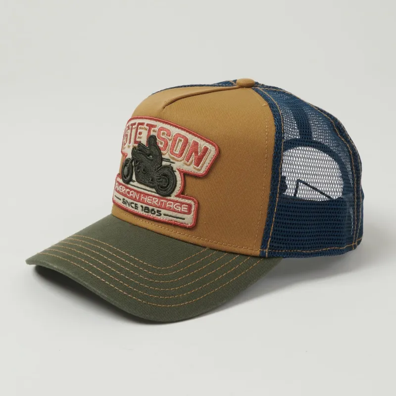 Stetson 'Motorcycle' Trucker Cap - Tan/Blue sold by Son of a Stag