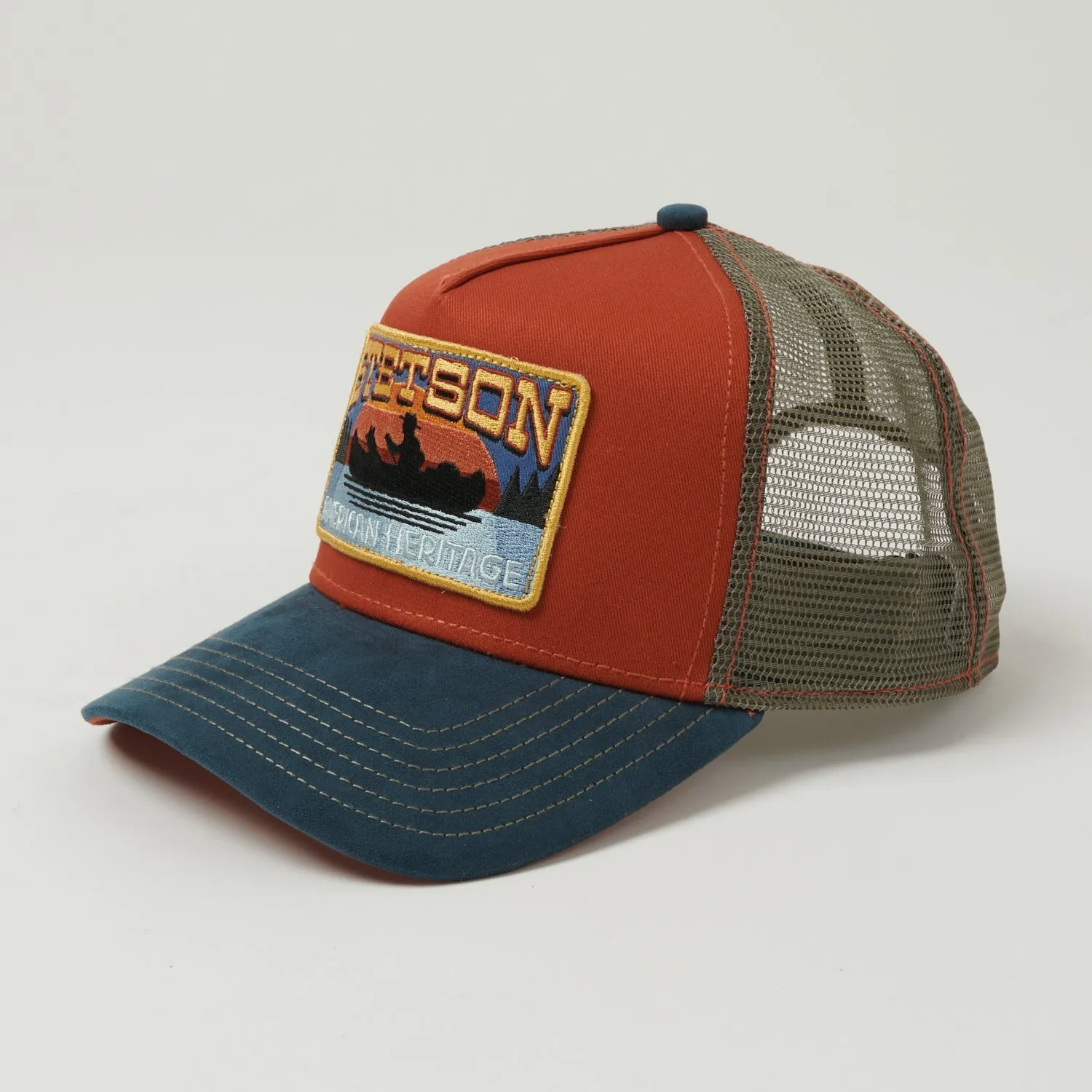 Stetson 'Canoe' Trucker Cap - Rust/Blue/Grey sold by Son of a Stag