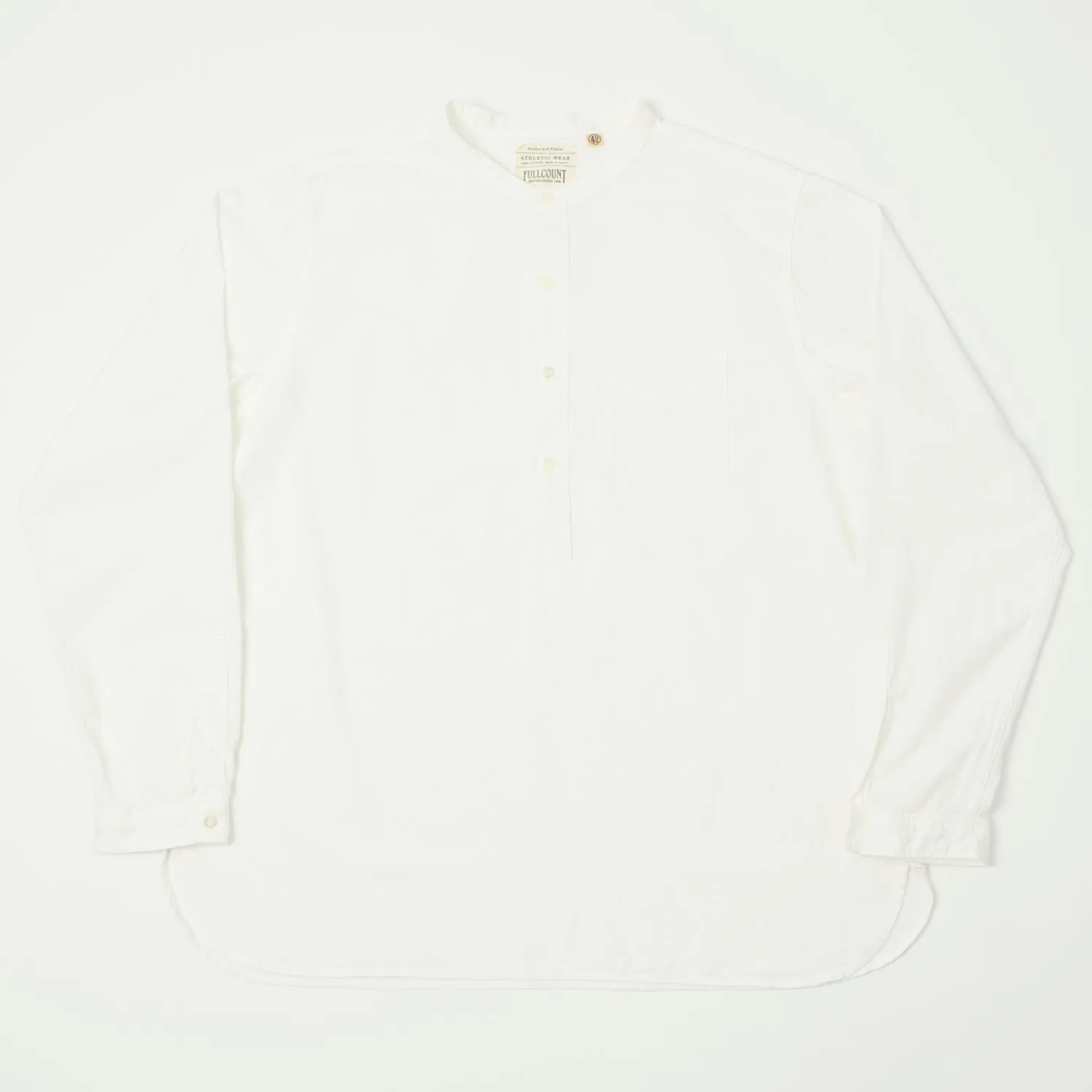 FULLCOUNT 4900 Stand Collar Pullover Chambray Shirt - White sold by Son of a Stag