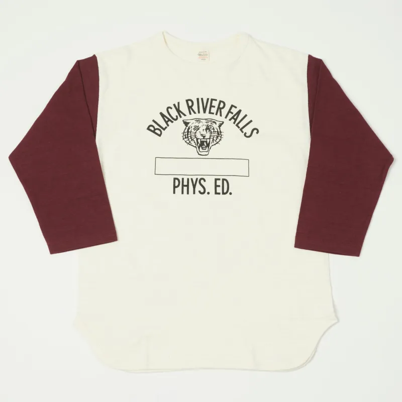 Warehouse & Co 'Black River Tigers' 4800 Baseball T-Shirt - Cream/Bordeaux sold by Son of a Stag
