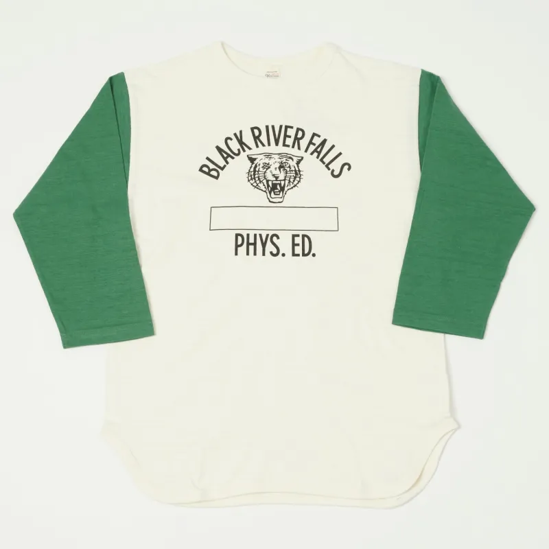 Warehouse & Co 'Black River Tigers' 4800 Baseball T-Shirt - Cream/Green sold by Son of a Stag