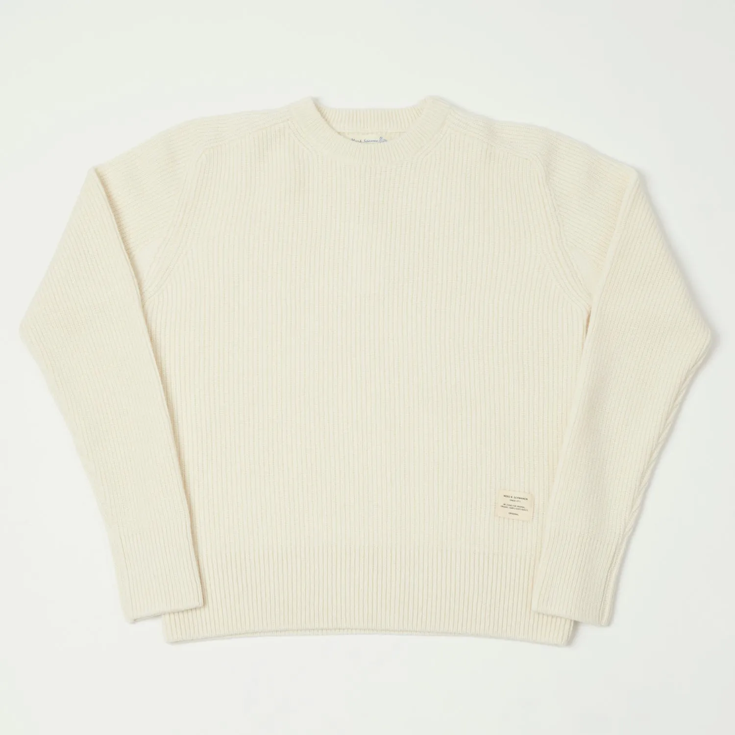 Merz b. Schwanen 'Good Basics' Wool Cashmere Ribbed Knit Pullover - Nature sold by Son of a Stag