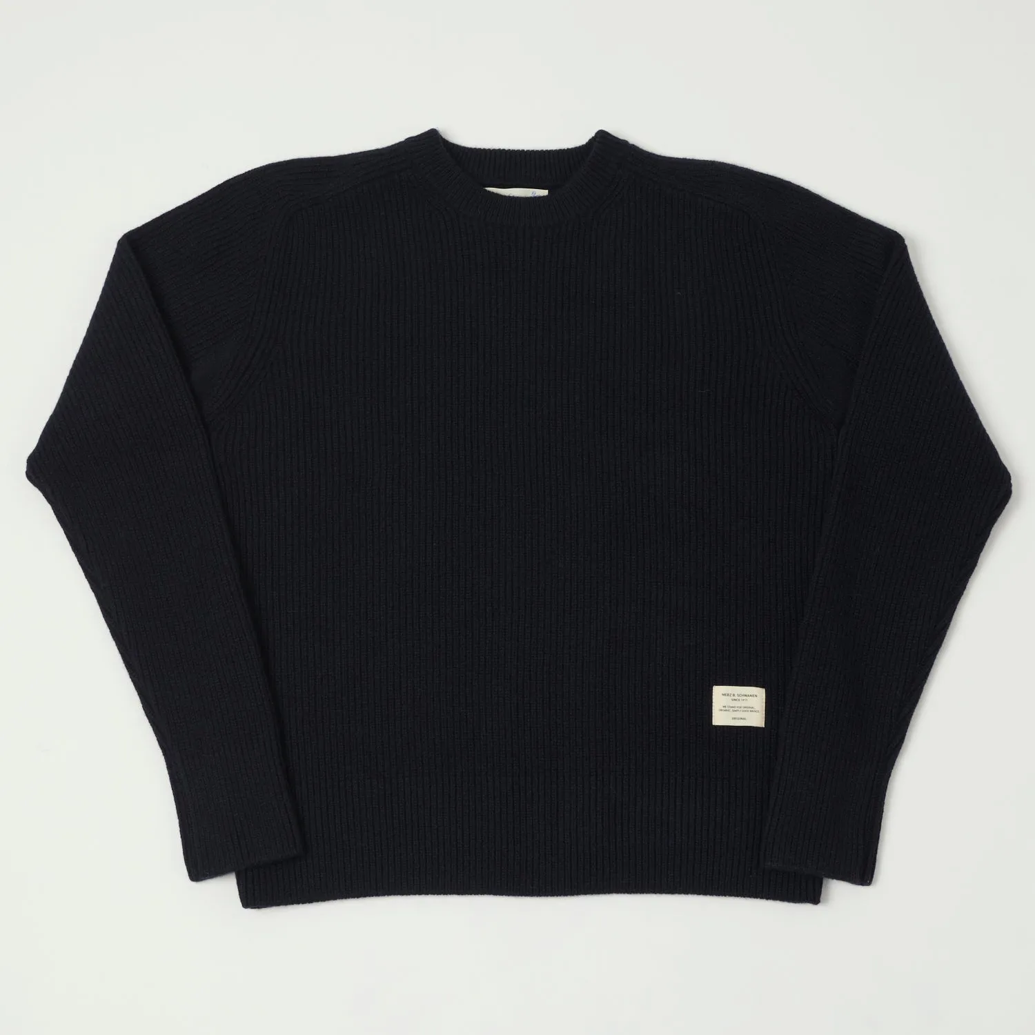 Merz b. Schwanen 'Good Basics' Wool Cashmere Ribbed Knit Pullover - Dark Navy sold by Son of a Stag