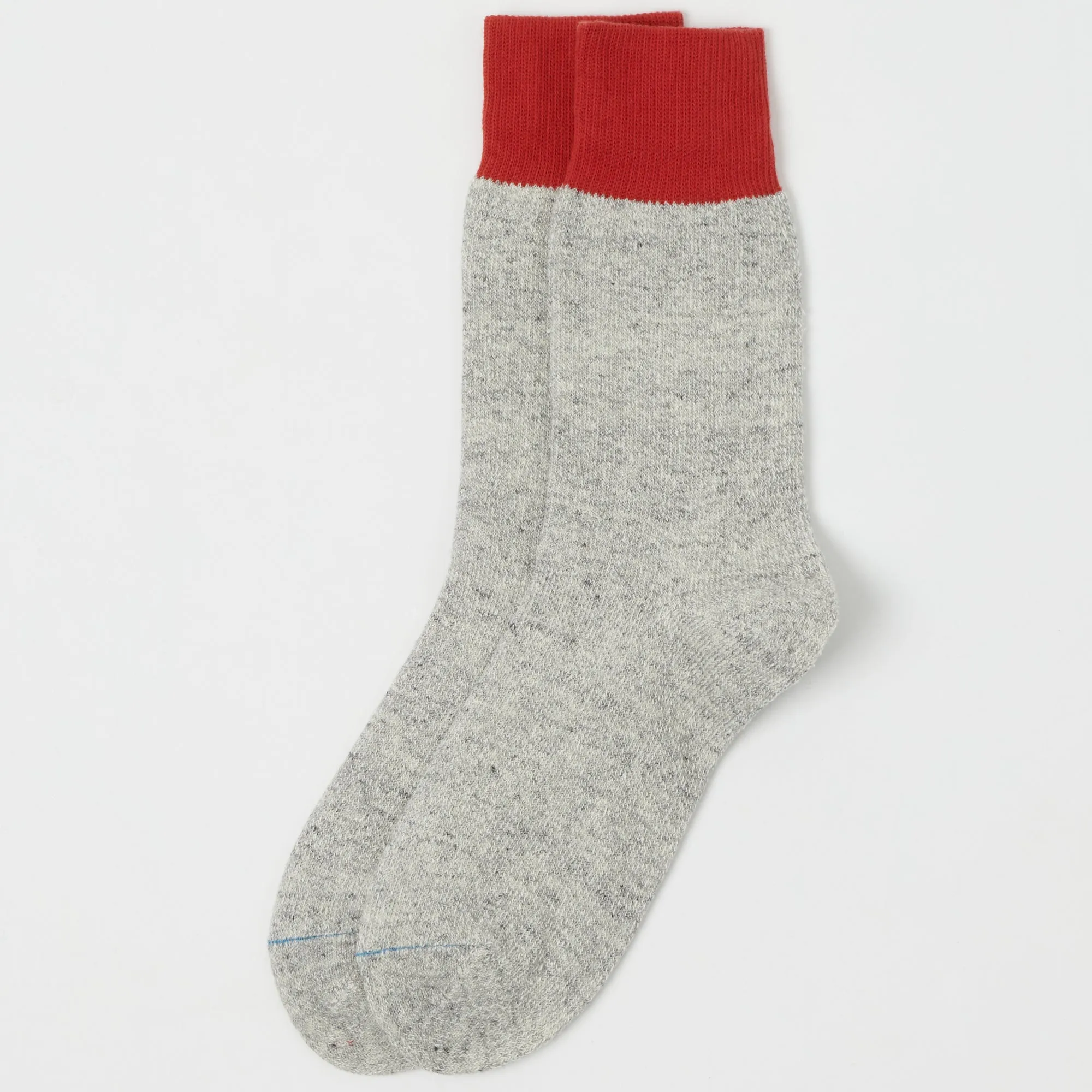RoToTo Silk & Cotton Double Face Crew Sock - Red/Light Grey sold by Son of a Stag