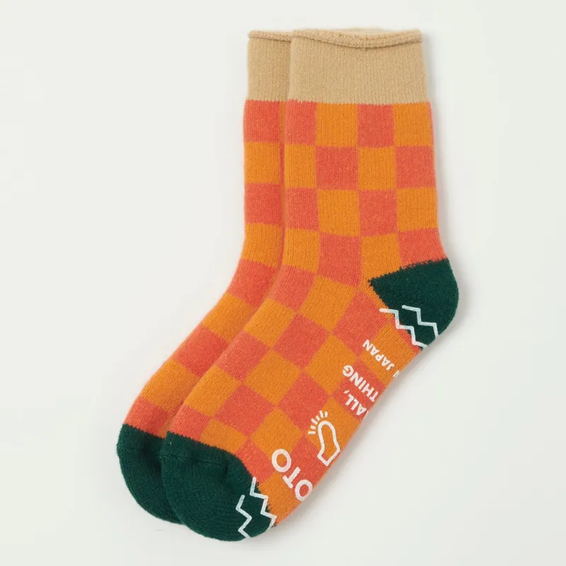 RoToTo Checkerboard Pile Room Sock - Beige/Dark Green sold by Son of a Stag