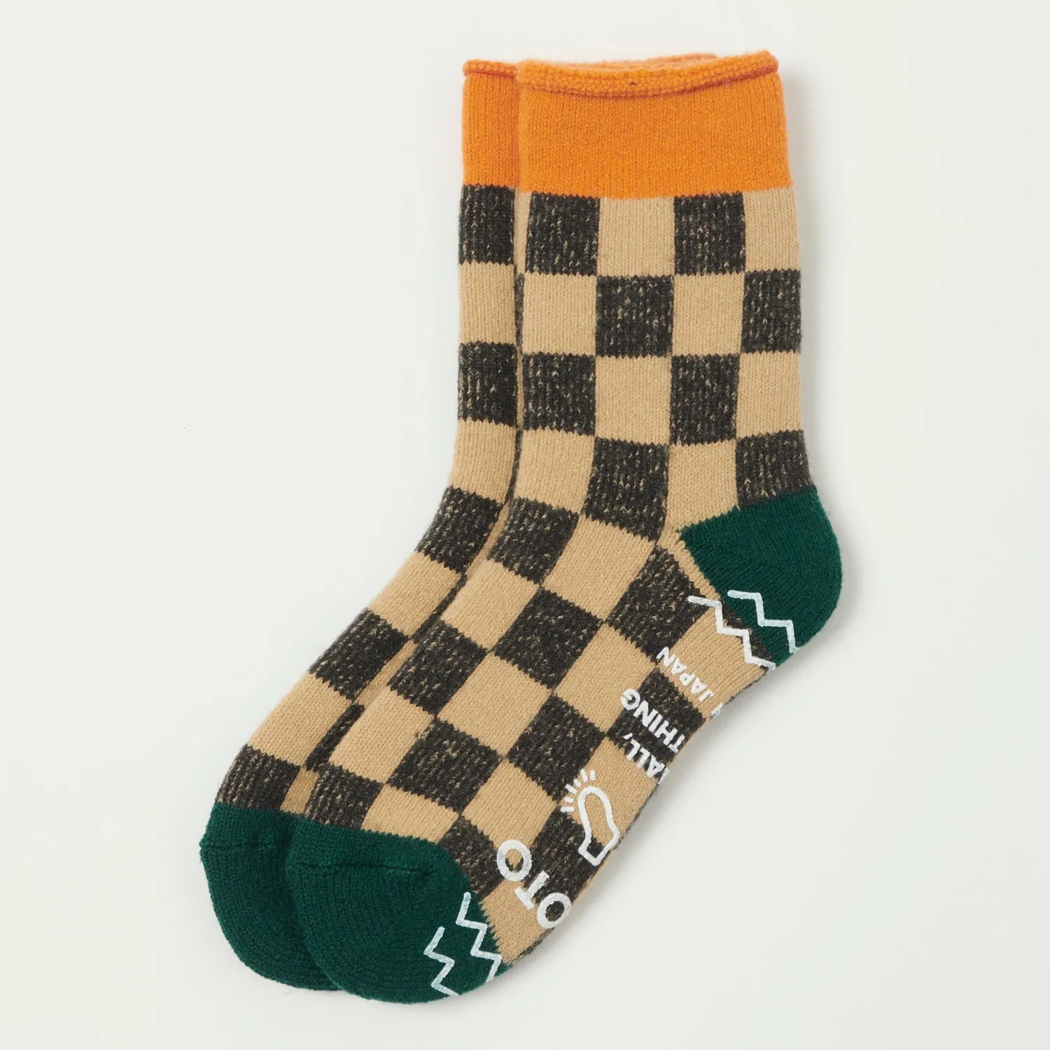 RoToTo Checkerboard Pile Room Sock - Light Orange/Green sold by Son of a Stag