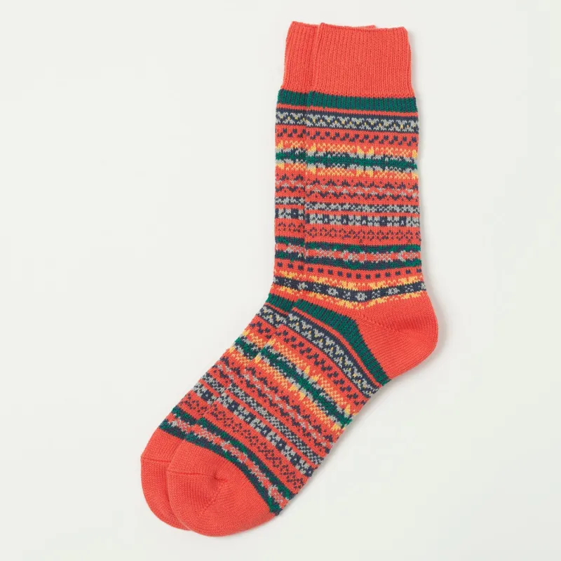 RoToTo Fairisle Jacquard Crew Sock - Red made by ROTOTO