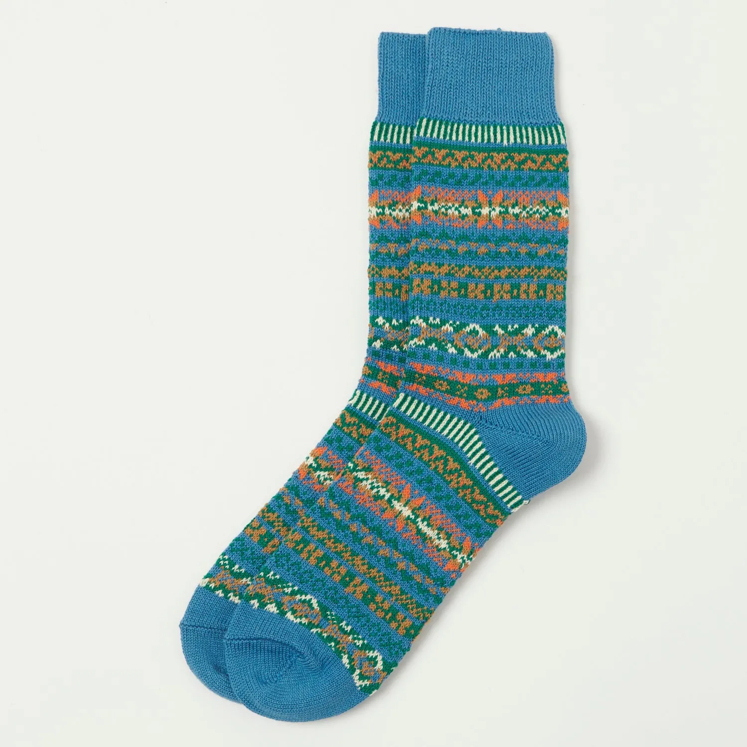 RoToTo Fairisle Jacquard Crew Sock - Blue sold by Son of a Stag