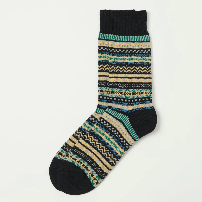 RoToTo Fairisle Jacquard Crew Sock - Black sold by Son of a Stag