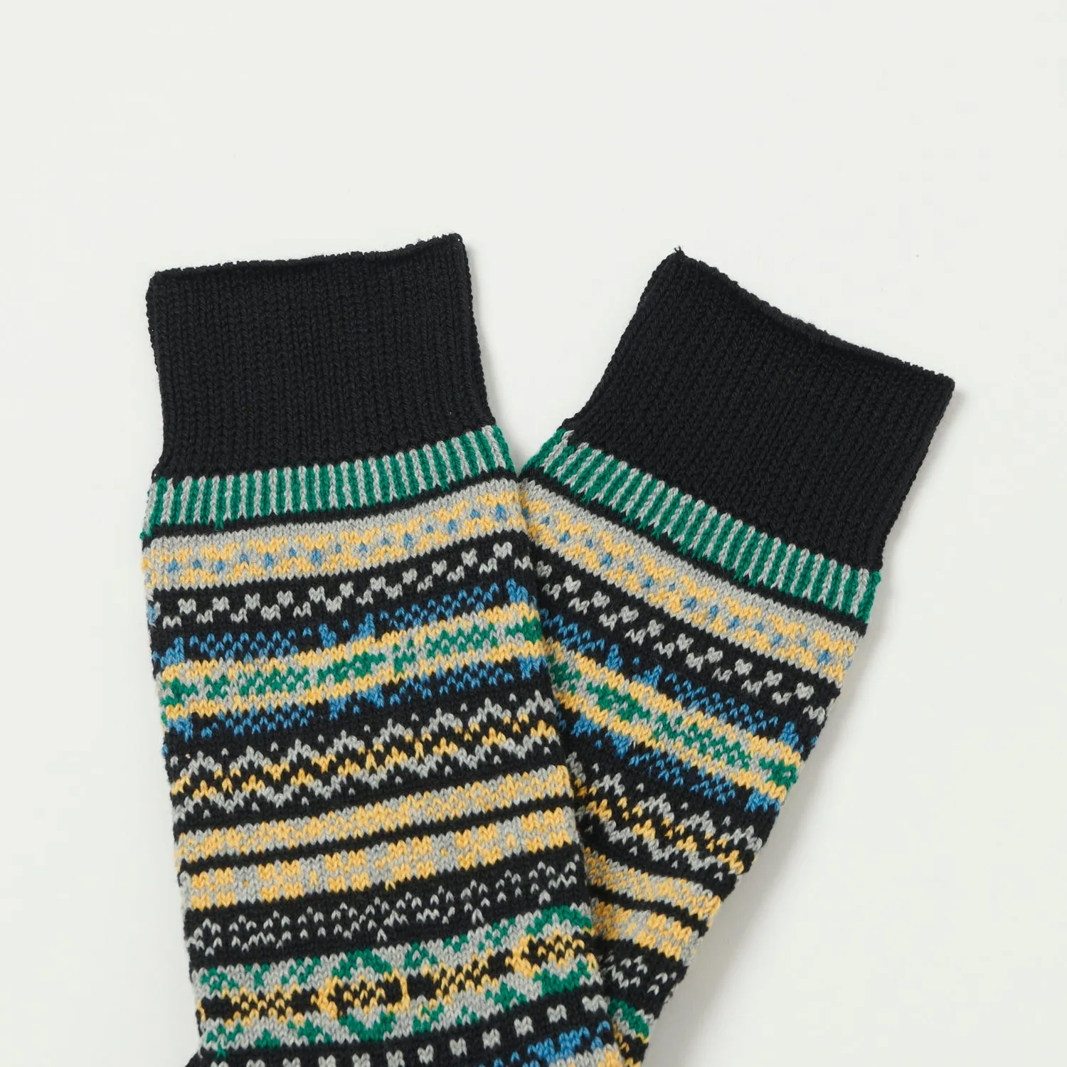 RoToTo Fairisle Jacquard Crew Sock - Black sold by Son of a Stag product image thumbnail 2