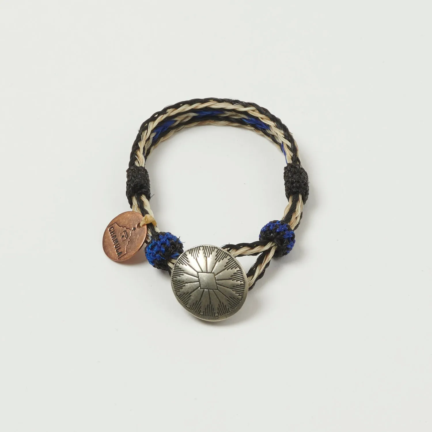 Chamula Horsehair Concho Bracelet - Black /White/Blue sold by Son of a Stag