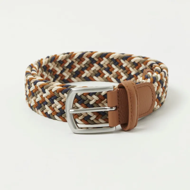 Anderson's Woven Leather-Trimmed Elastic 3.5cm Belt - Nature Mix sold by Son of a Stag