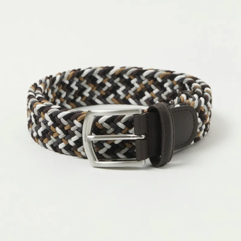 Anderson's Woven Leather-Trimmed Elastic 3.5cm Belt - Dark Mix sold by Son of a Stag