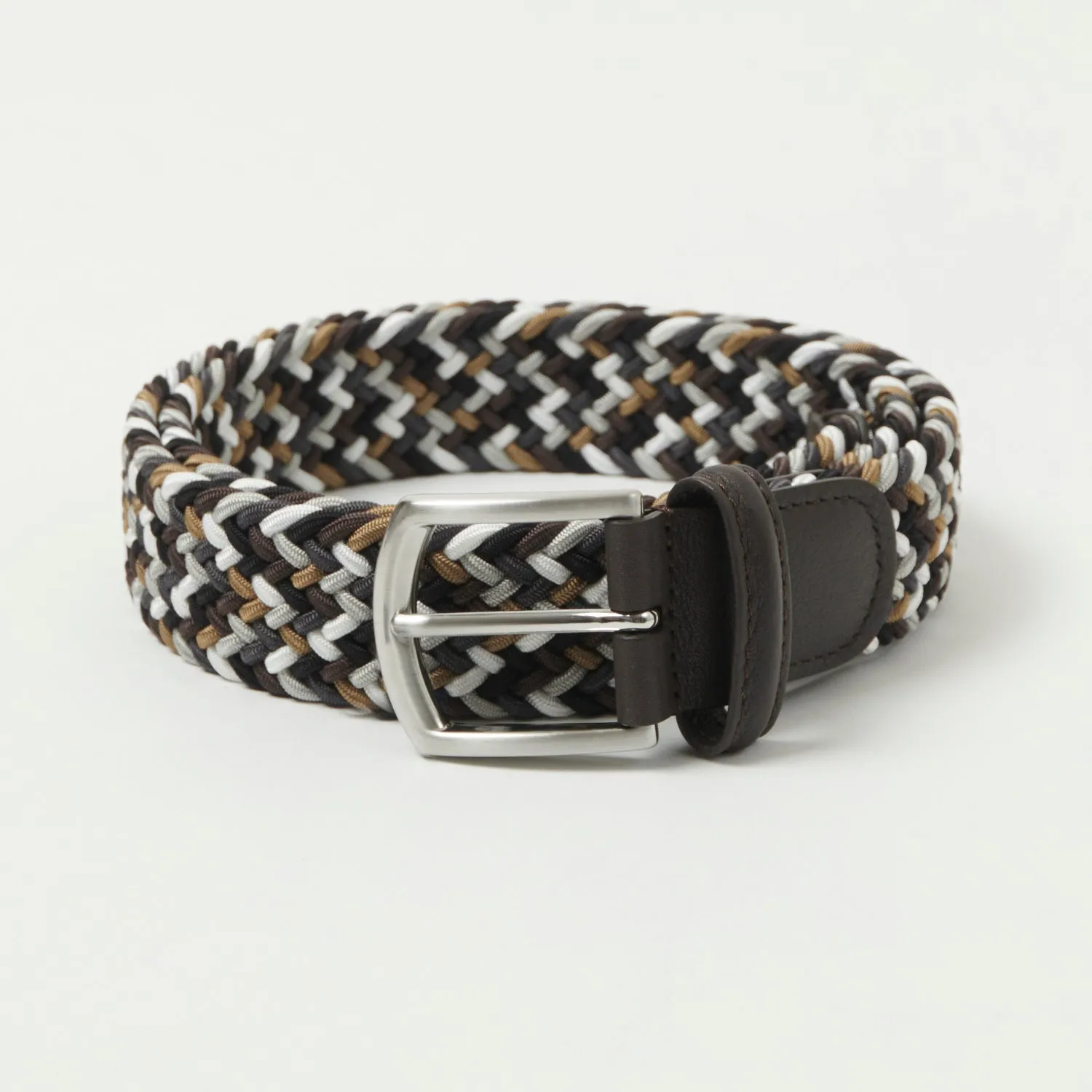 Anderson's Woven Leather-Trimmed Elastic 3.5cm Belt - Dark Mix sold by Son of a Stag