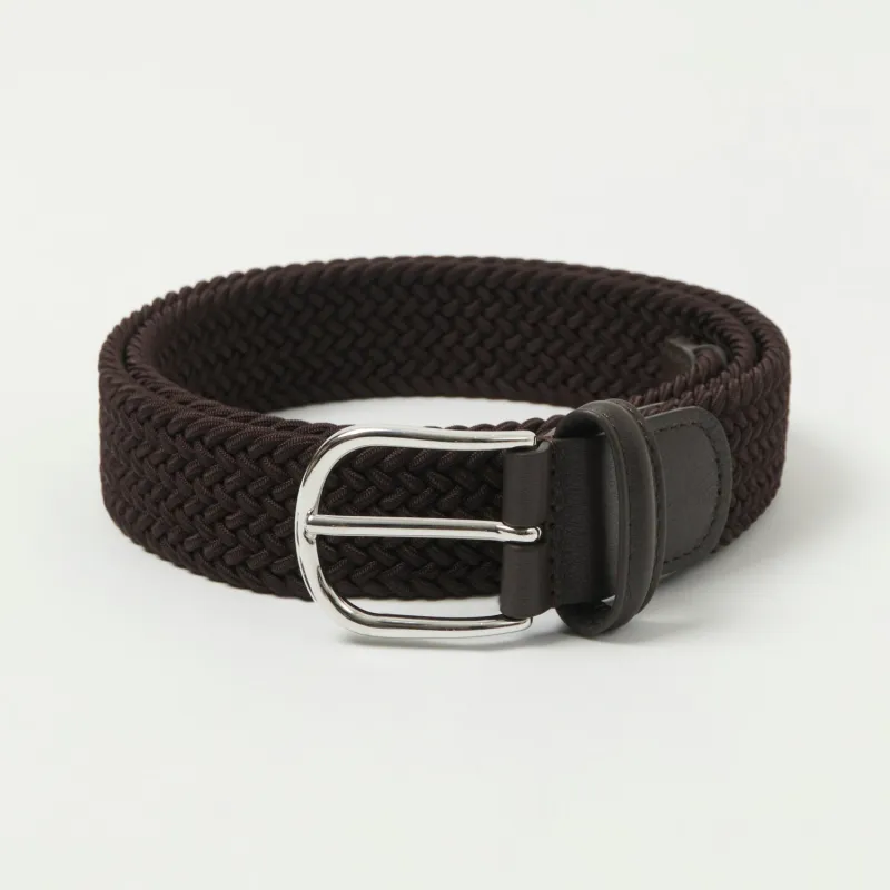 Anderson's Woven Leather-Trimmed Elastic 3.5cm Belt - Chocolate sold by Son of a Stag