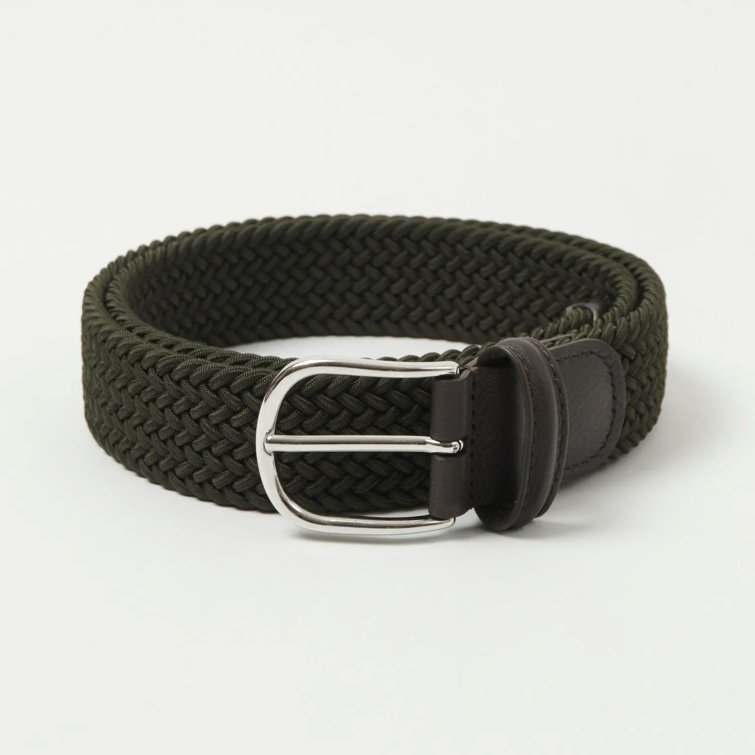 Anderson's Woven Leather-Trimmed Elastic 3.5cm Belt - Forest sold by Son of a Stag