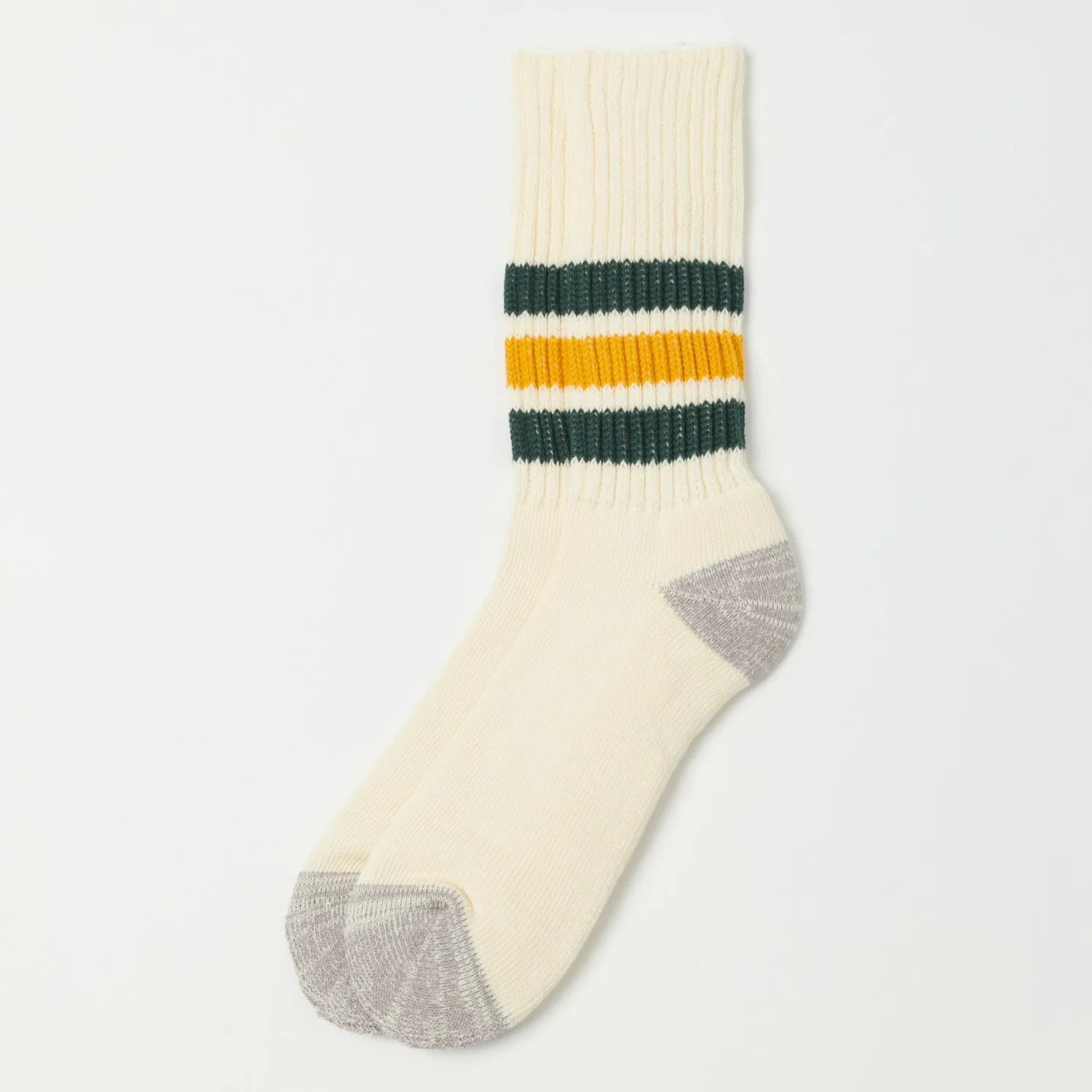 RoToTo Coarse Ribbed Oldschool Crew Sock - Dark Green/Yellow sold by Son of a Stag