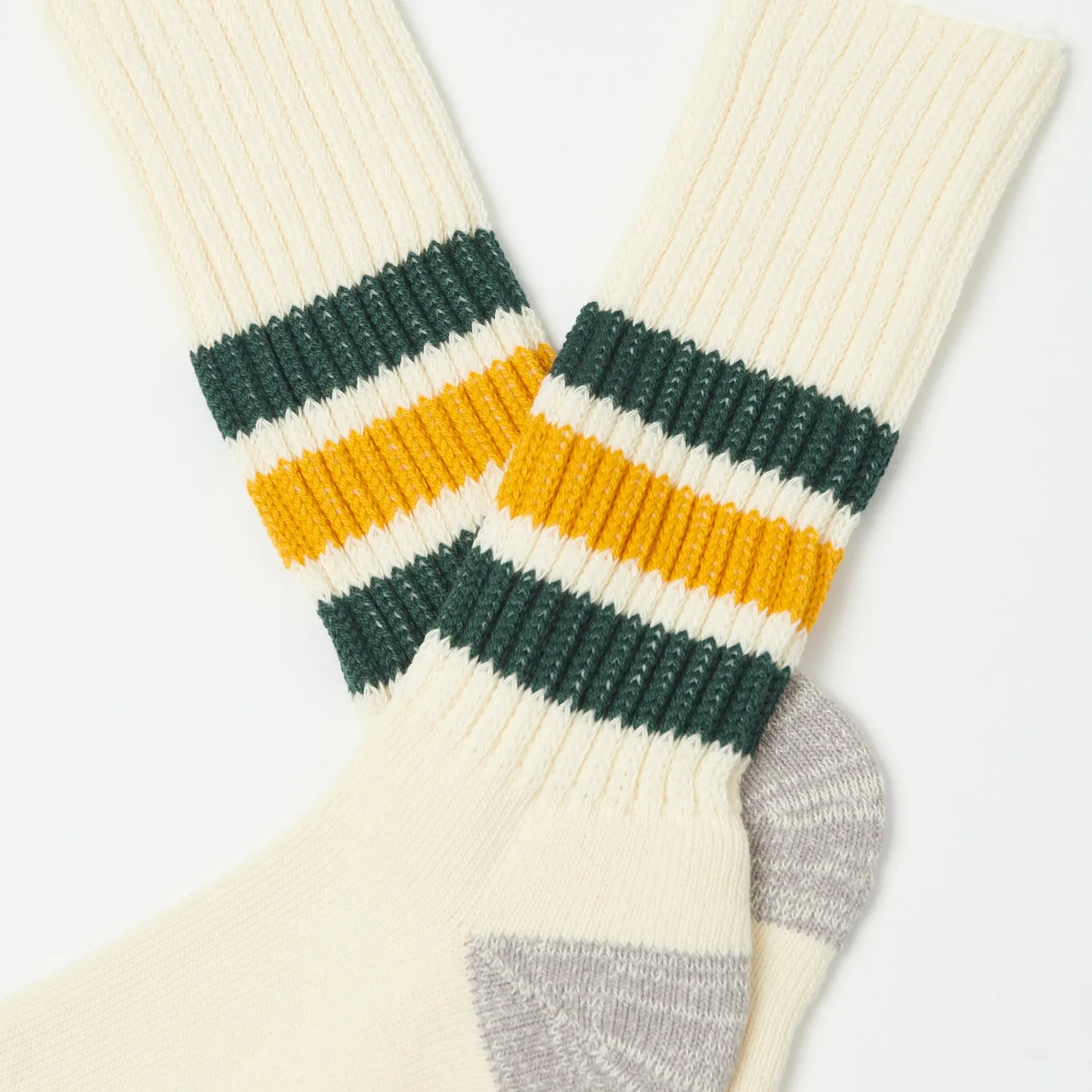 RoToTo Coarse Ribbed Oldschool Crew Sock - Dark Green/Yellow sold by Son of a Stag product image thumbnail 2