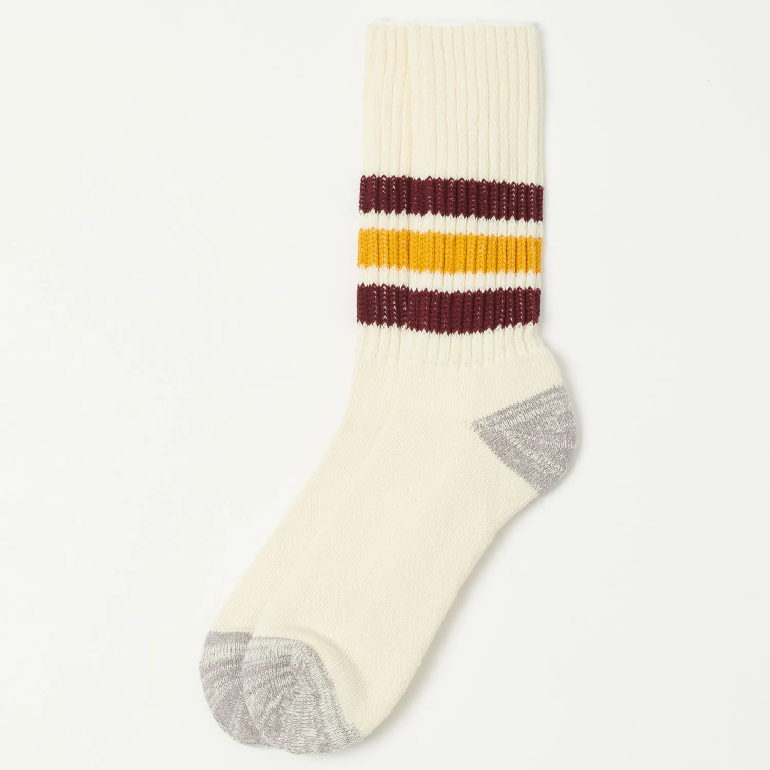 RoToTo Coarse Ribbed Oldschool Crew Sock - Bordeaux/Yellow sold by Son of a Stag