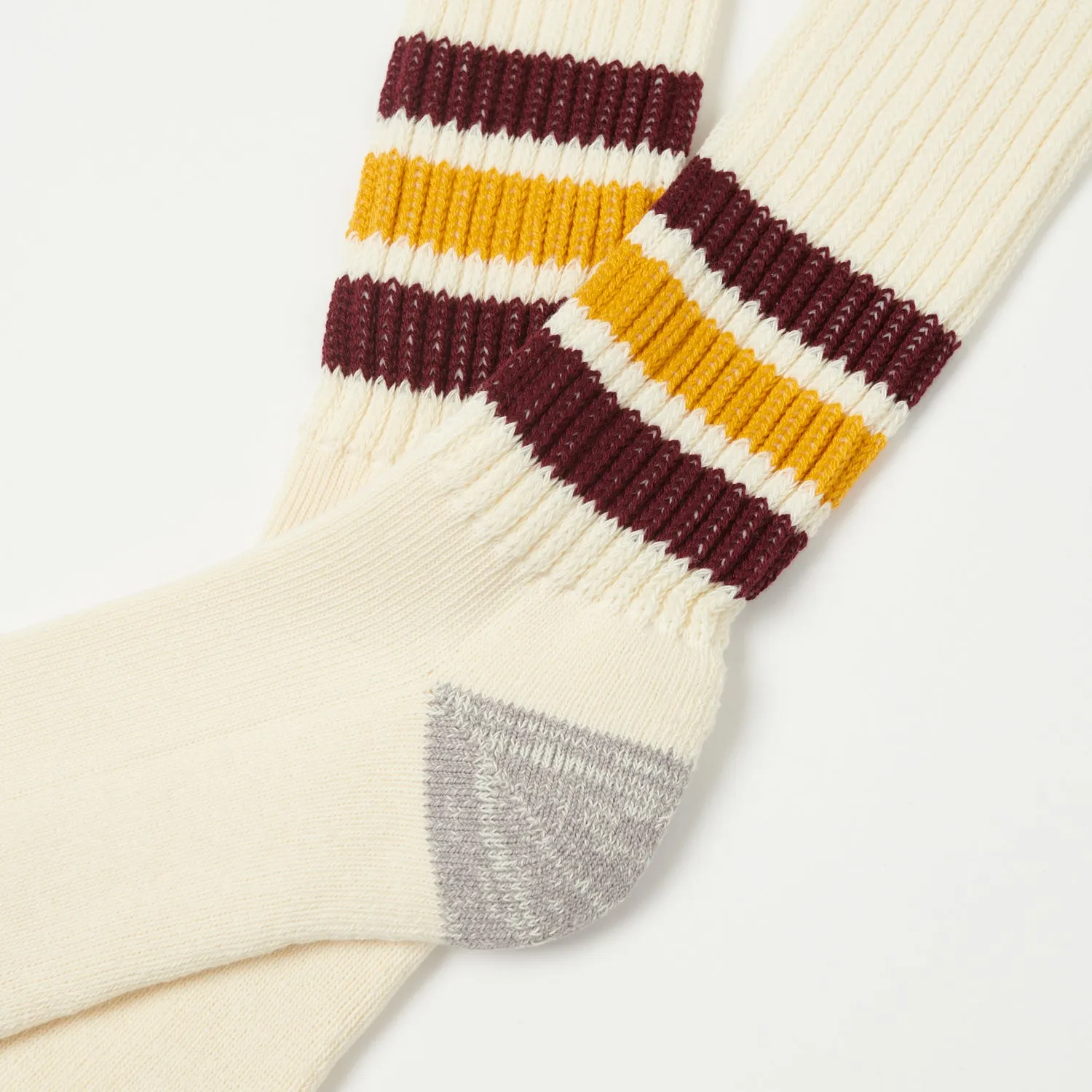 RoToTo Coarse Ribbed Oldschool Crew Sock - Bordeaux/Yellow sold by Son of a Stag product image thumbnail 2