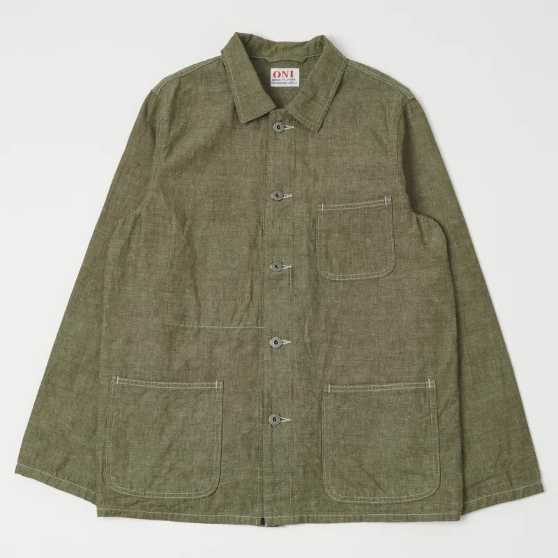 ONI Denim 03101-HCKOL 8.3oz Heavy Chambray Coverall Jacket - Khaki Olive One Wash sold by Son of a Stag