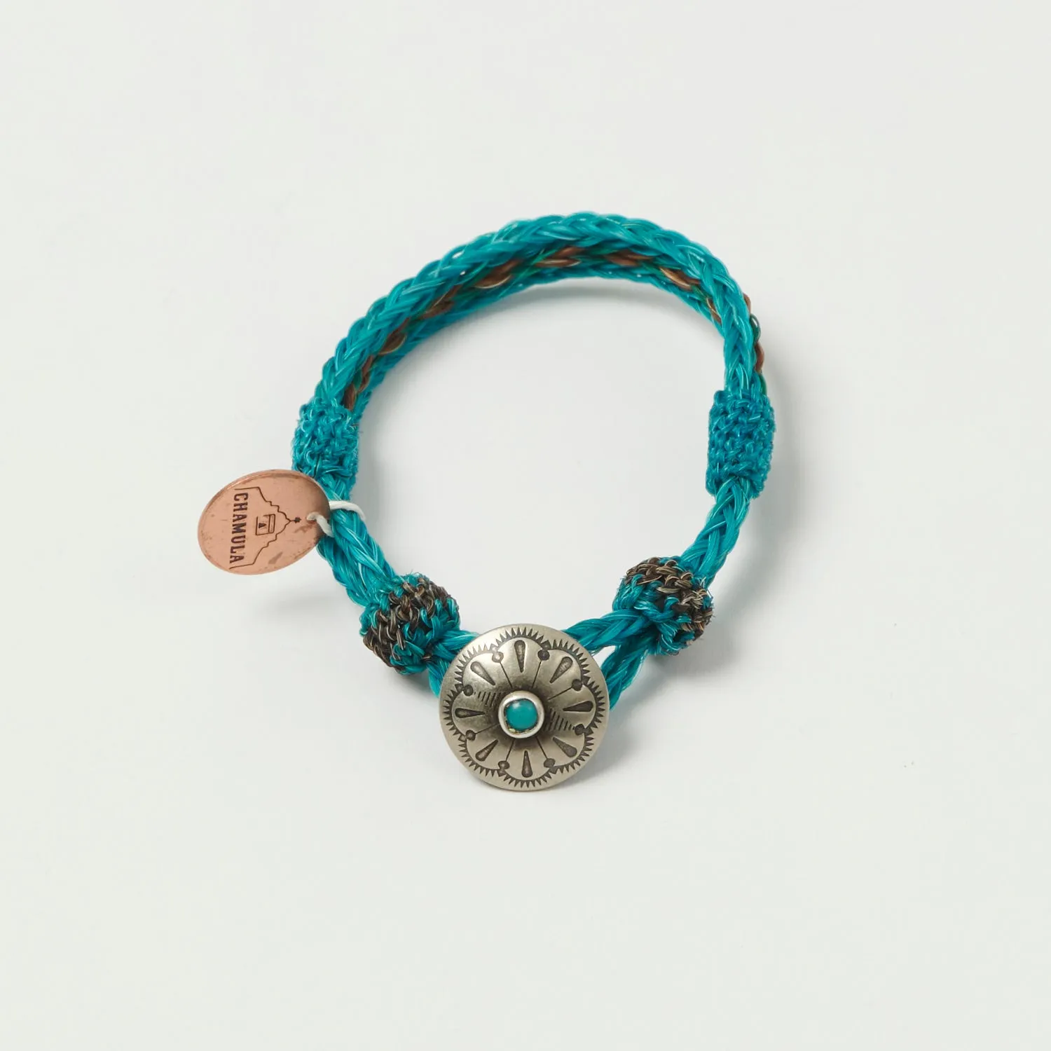 Chamula Turquoise Horsehair Concho Bracelet - Turquoise/Green/Brown sold by Son of a Stag